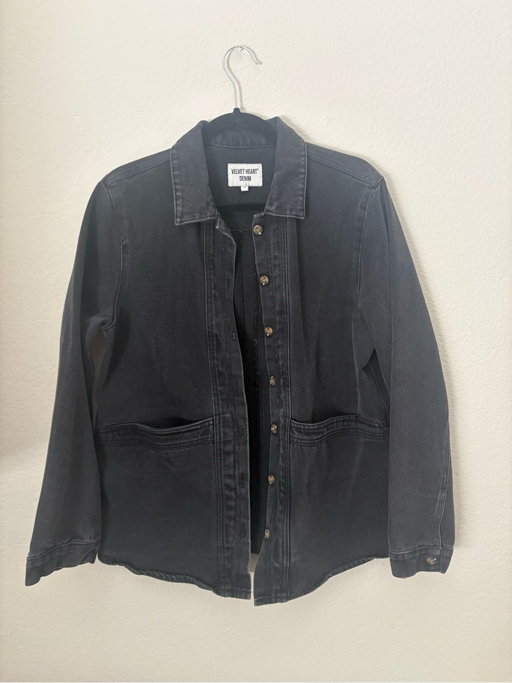 Velvet Heart Washed Black Denim Jacket with Patch Pockets - Picture 1 of 4